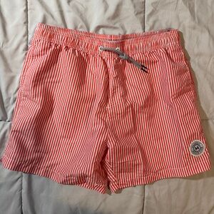 Red and White Striped Swim Shorts